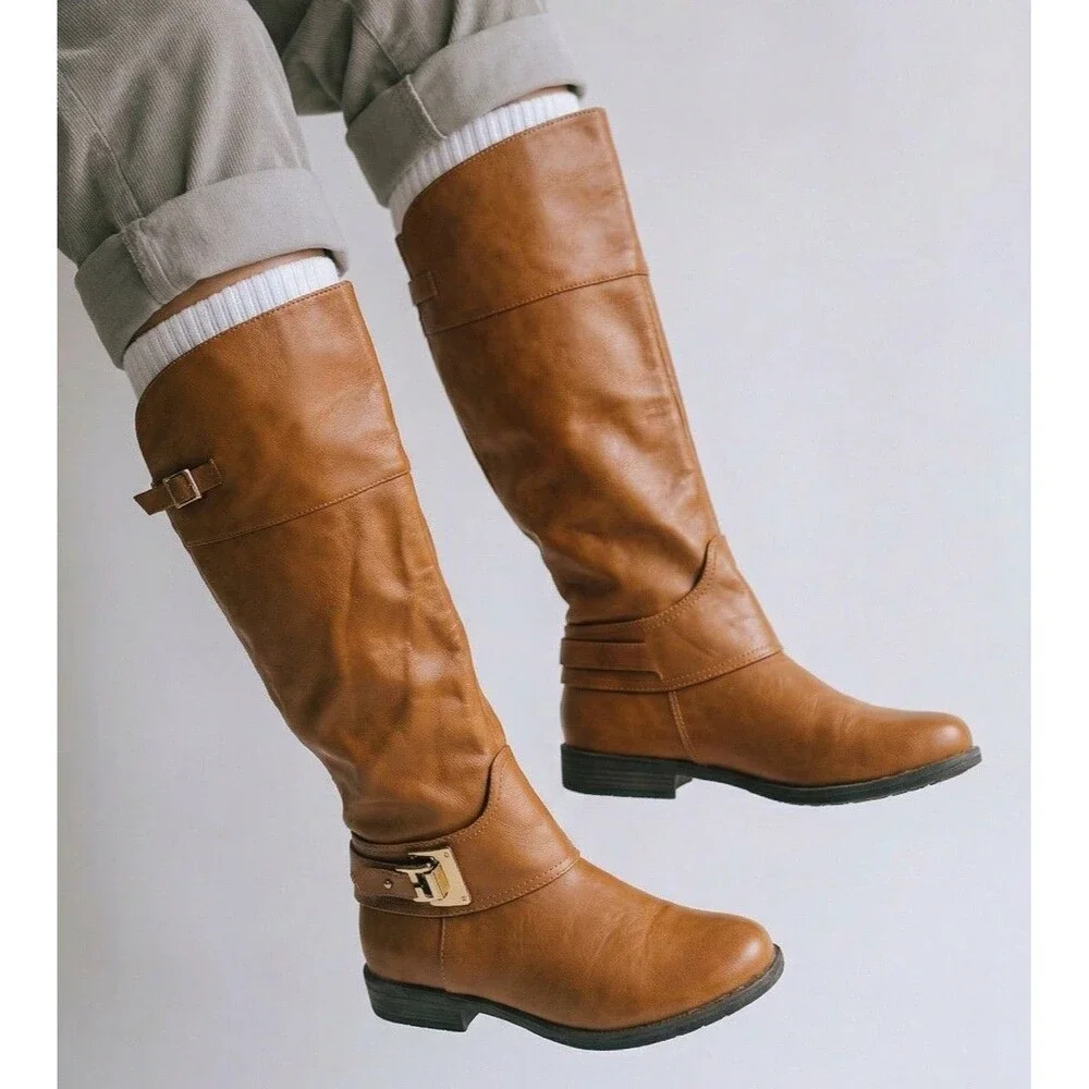 Women’s Montana-49 Brown Knee High Boots Size 8 Buckle Zip Riding Style